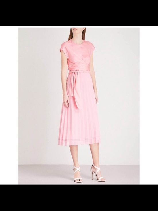 Sandro Dresses & Skirts - Sandro SILK  Pink Midi Tie-Waist Pleated Dress size US 4